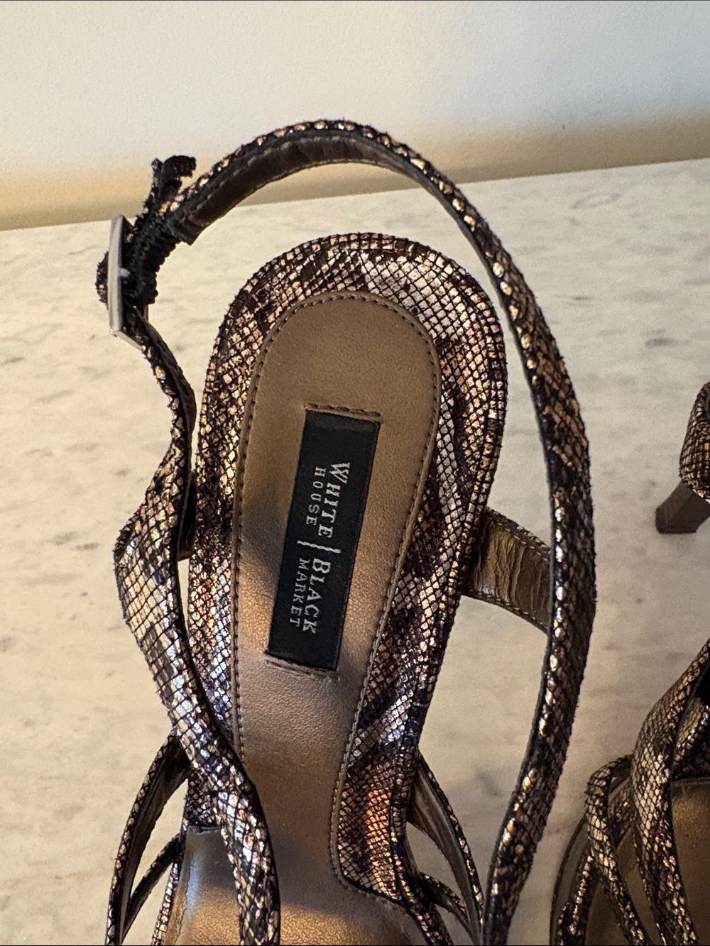 White House Black Market Brown Snake-Print Strappy High Heel Sandals - Picture 5 of 16